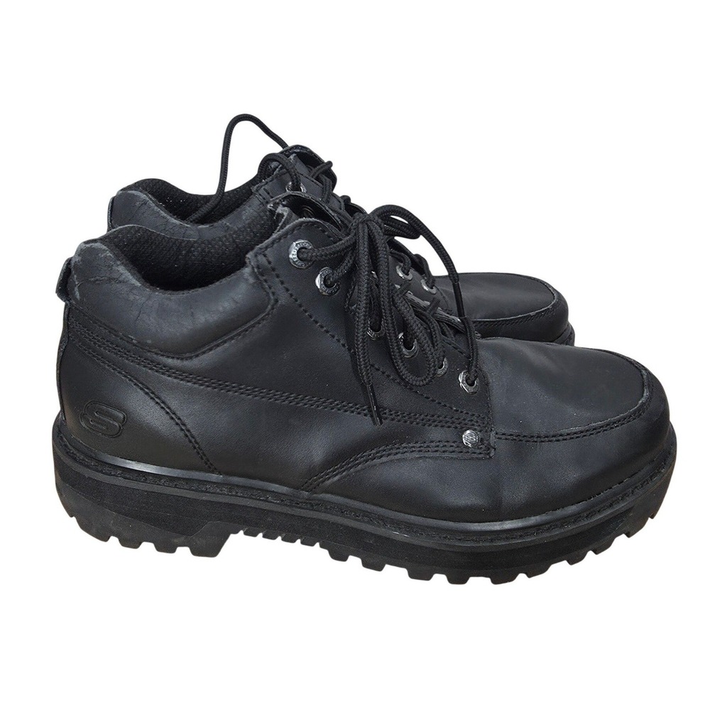 Skechers Mariners Work Boots Men 11 Black Leather Rugged Lug Sole Utility 4470EW
